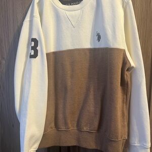 U.S. Polo Assn. Boy’s Cream and Brown Crewneck Sweater